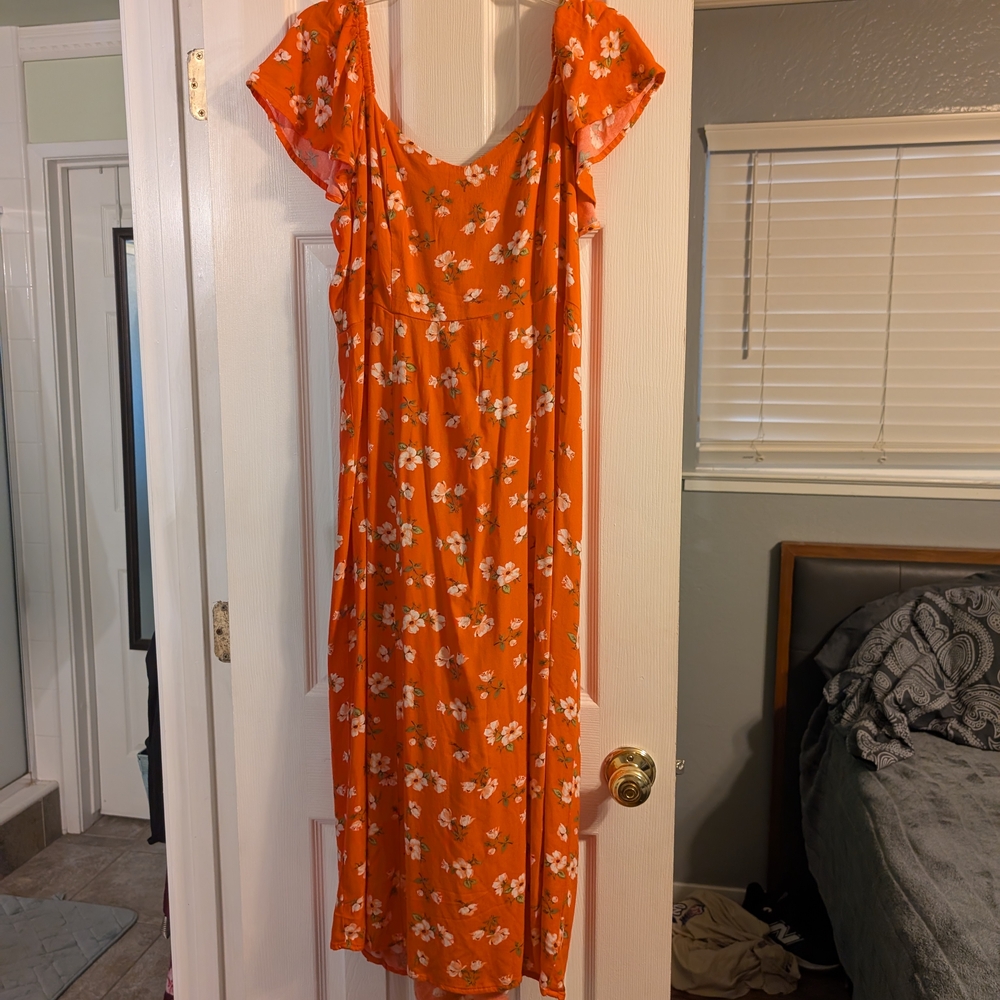 Old Navy Orange Floral Midi Dress